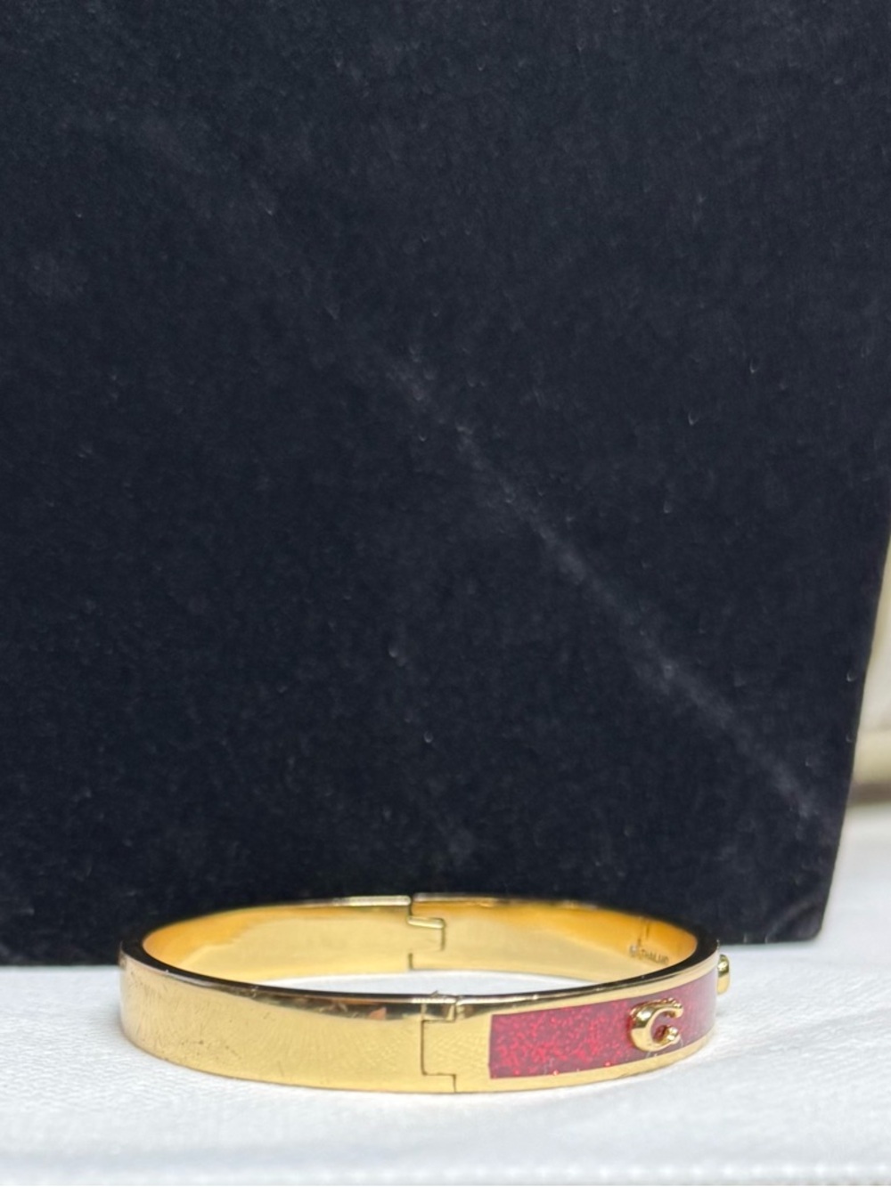 LOWSTART Coach Gold-Tone Red Glitter C Accent Bangle Bracelet w/Dustbag - Picture 16 of 16